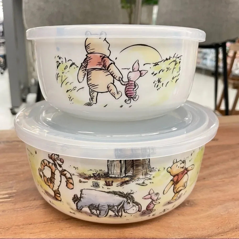 NWT Disney 2 Pc Winnie the Pooh Ceramic White Vented Food container 2 Pieces Set